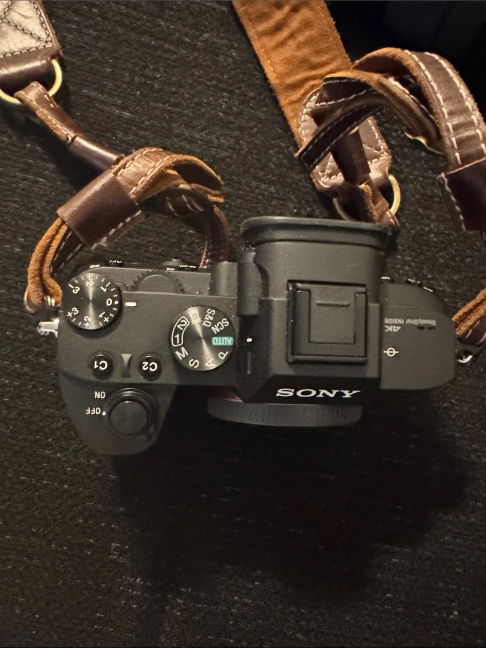 Sony A7 Series 3 Black Mirrorless Camera Body with Brown Leather Strap